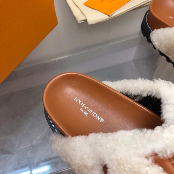 LV Paseo Flat Comfort Mule Bianco Marrone Pile