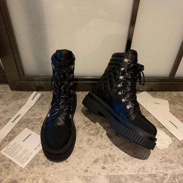 Stivali da combattimento CC 50mm in pelle di vitello nera trapuntata e tessuto in lycra 940072