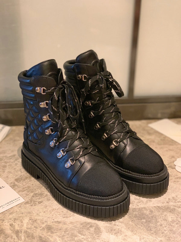 Stivali da combattimento CC 50mm in pelle di vitello nera trapuntata e tessuto in lycra 940072