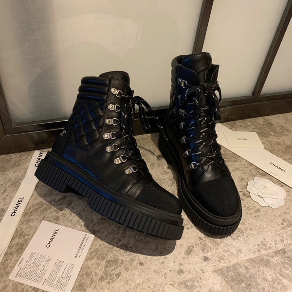 Stivali da combattimento CC 50mm in pelle di vitello nera trapuntata e tessuto in lycra 940072