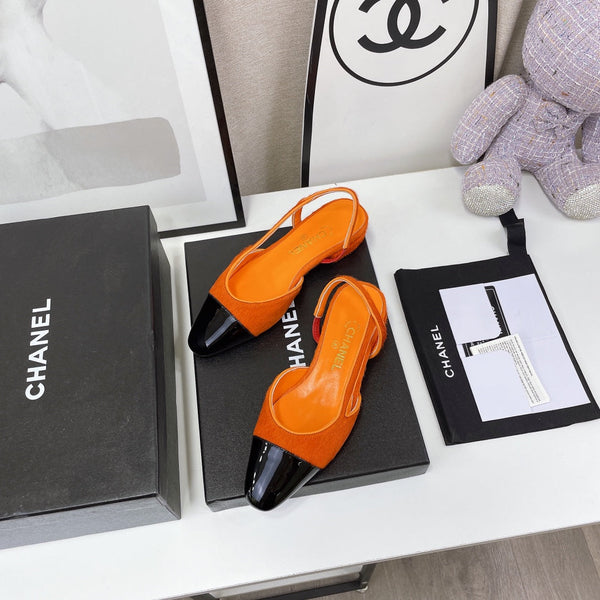 CC Slingback in pelle di agnello arancione e crine di cavallo