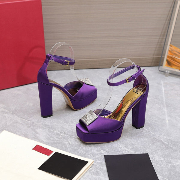 Open Toe Pump With One Stud Diamond Patent Purple Leather 130MM