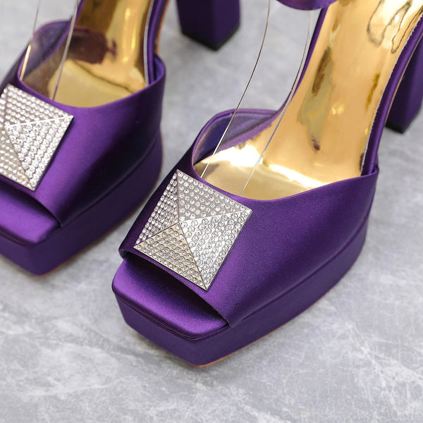 Open Toe Pump With One Stud Diamond Patent Purple Leather 130MM
