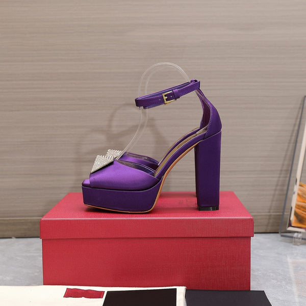 Open Toe Pump With One Stud Diamond Patent Purple Leather 130MM