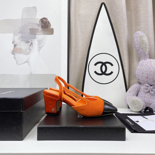 CC Slingback 60mm in pelle di agnello arancione e crine di cavallo