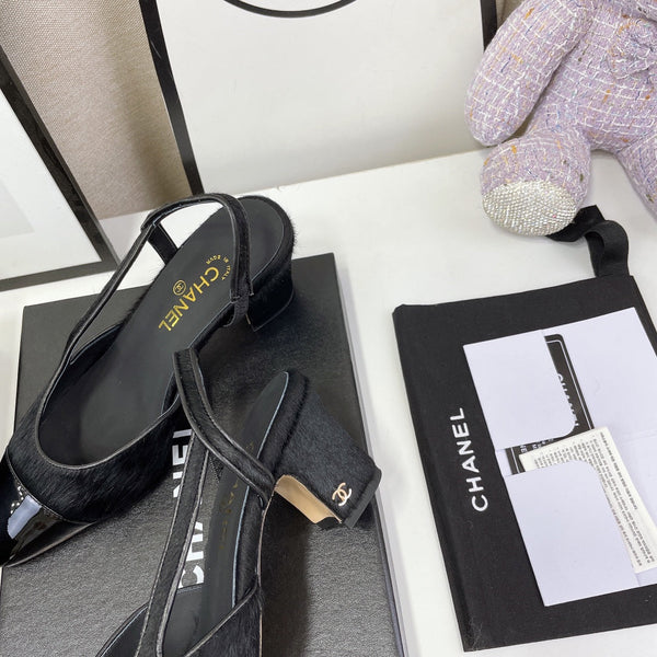 CC Slingback 60mm in pelle di agnello nera e crine di cavallo