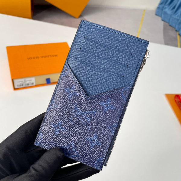 LV M30271 Coin Card Holder Blue Monogram Canvas 221508