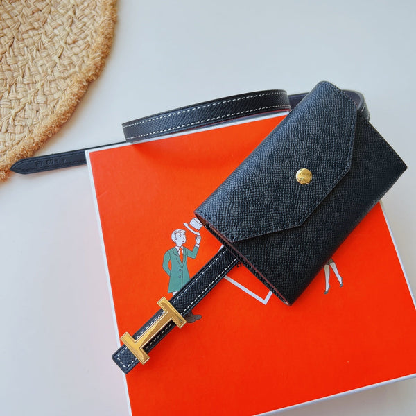 focus belt 13mm with kelly pocket black epsom gold buckle