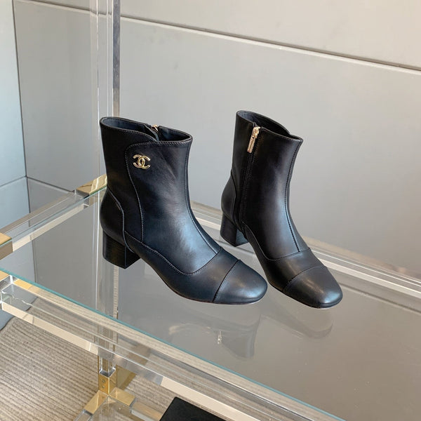 CC Ankle Boots Block Heel 60mm Black Cowhide 464567