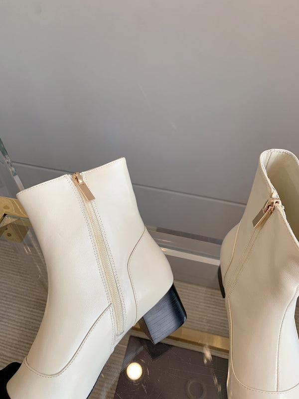 CC Ankle Boots Block Heel 60mm White Black Cowhide 464569