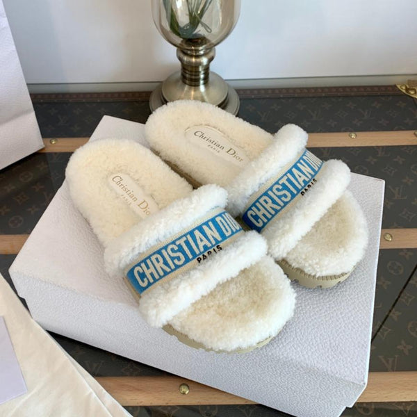 CD Dway Slide Blue White Wool Fleece Lining And Canvas Fabric