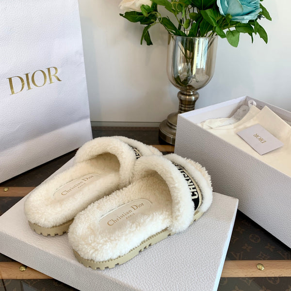 CD Dway Slide Black White Wool Fleece Lining And Canvas Fabric