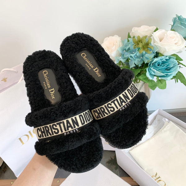 CD Dway Slide Black Fleece Lining And Canvas Fabric