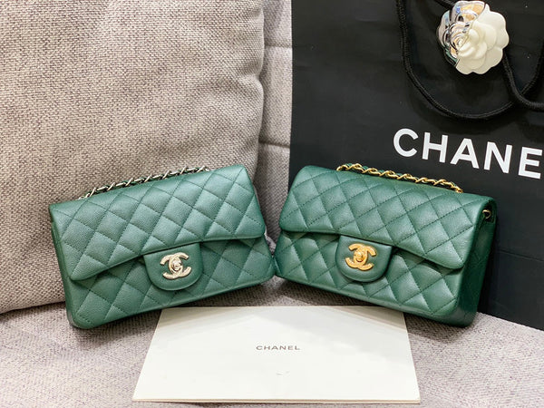 flap bag mini 20cm dark blue green caviar gold hardware