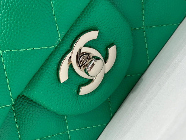 flap bag mini 20cm dark green caviar silver hardware