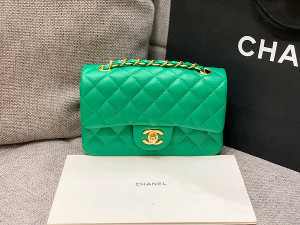 flap bag mini 20cm dark green caviar gold hardware