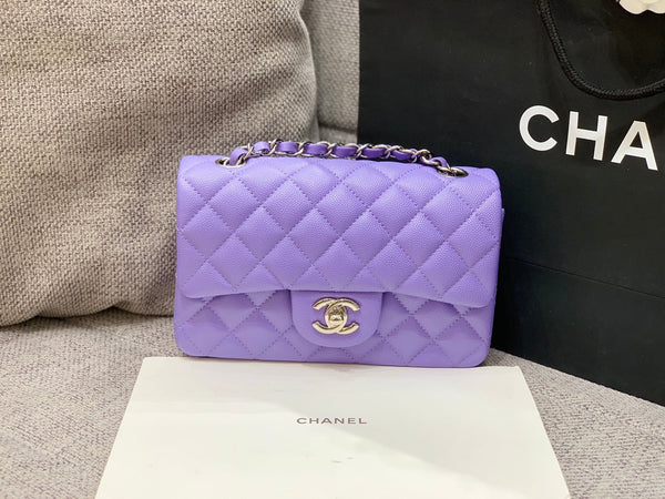 flap bag mini 20cm purple caviar silver hardware