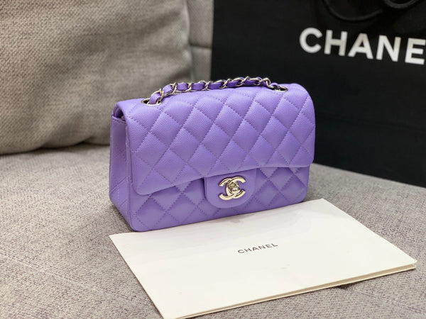 flap bag mini 20cm purple caviar silver hardware