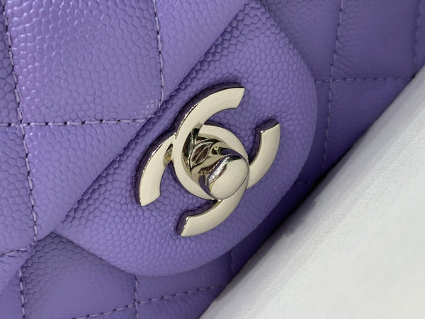 flap bag mini 20cm purple caviar silver hardware