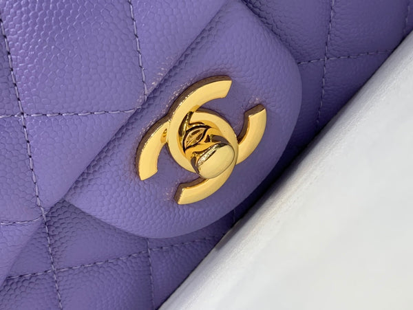 flap bag mini 20cm purple caviar gold hardware