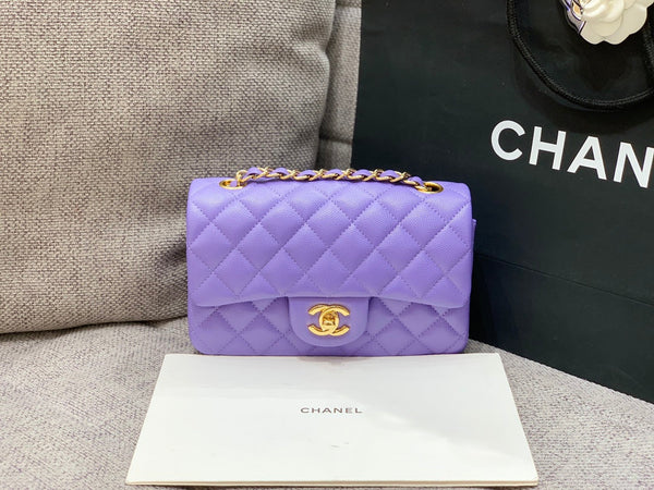 flap bag mini 20cm purple caviar gold hardware
