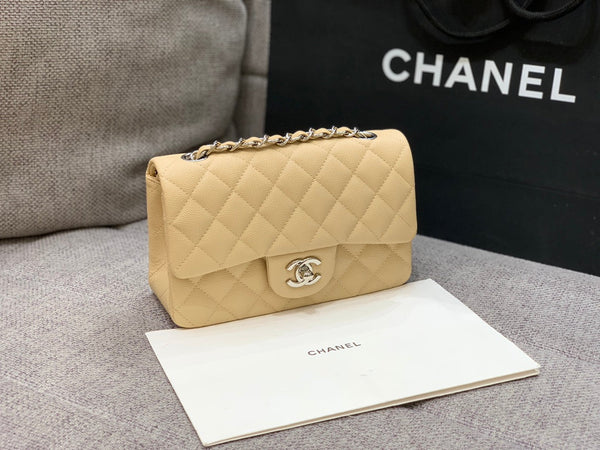 flap bag mini 20cm beige caviar silver hardware