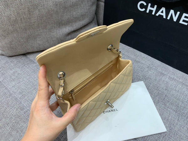 flap bag mini 20cm beige caviar silver hardware