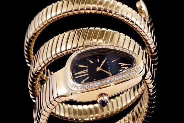 serpenti tubogas 35mm gold diamond bezel double spiral