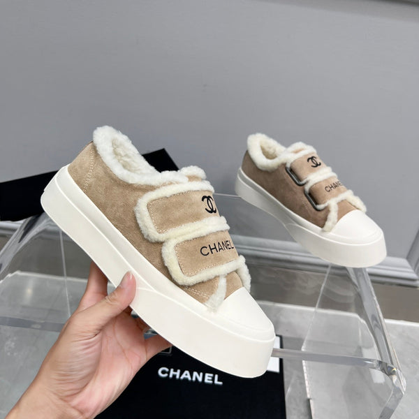 CC Sneaker Thick-Soled White Beige Suede Wool Lining Fleece