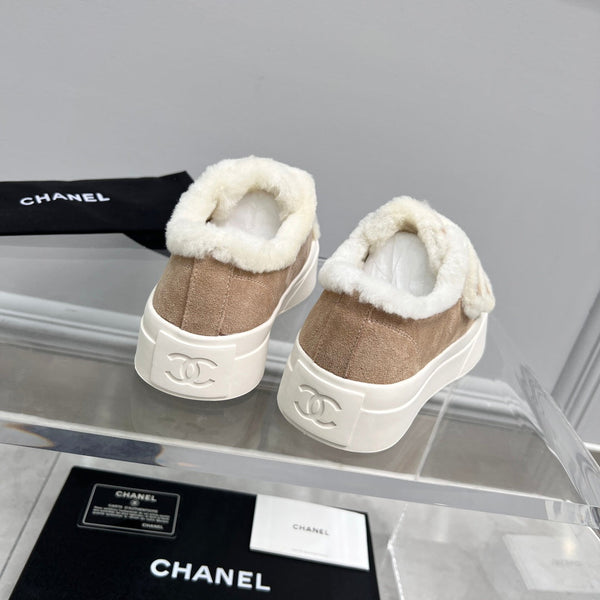 CC Sneaker Thick-Soled White Beige Suede Wool Lining Fleece