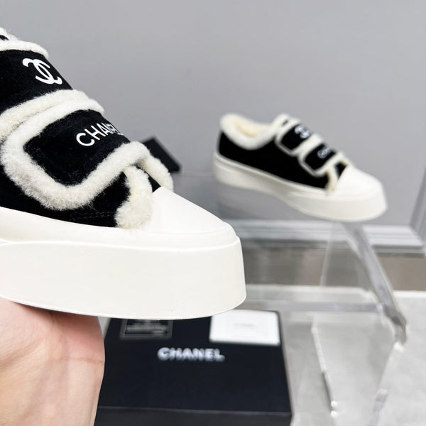 CC Sneaker Thick-Soled White Black Suede Wool Lining Fleece