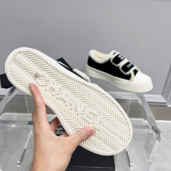 CC Sneaker Thick-Soled White Black Suede Wool Lining Fleece