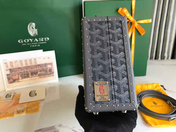 BORSA GRAND HÔTEL TRUNK 24 IN TELA GOYARDINE GRIGIA NERA E PELLE DI VITELLO
