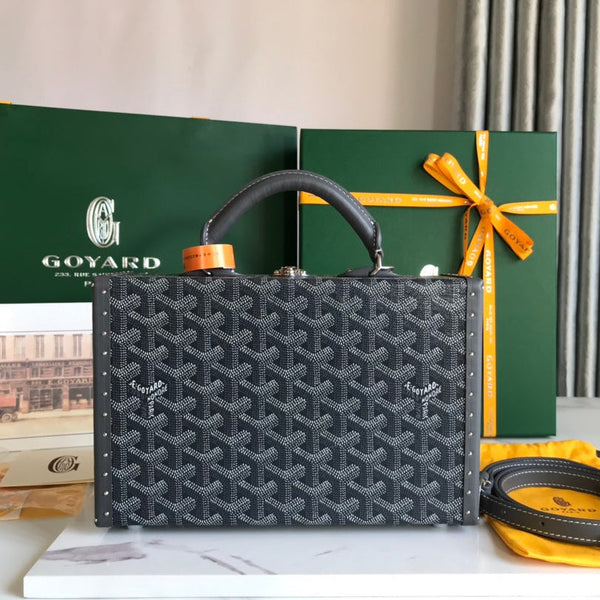 BORSA GRAND HÔTEL TRUNK 24 IN TELA GOYARDINE GRIGIA NERA E PELLE DI VITELLO