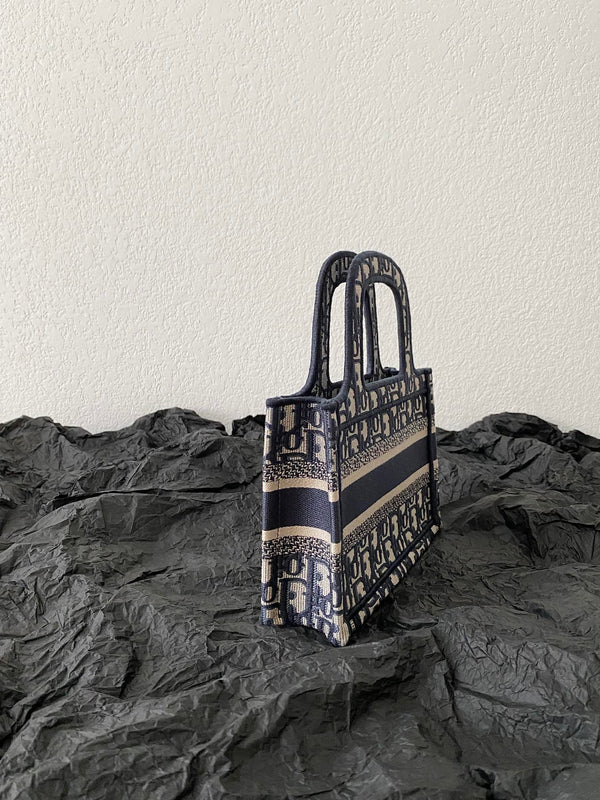 borsa porta cd mini 23 cm in tela ricamata blu beige