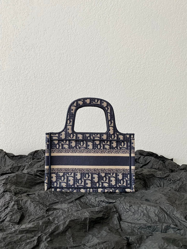 borsa porta cd mini 23 cm in tela ricamata blu beige