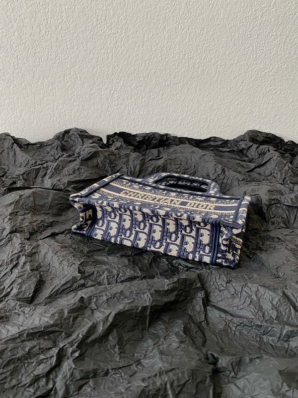 borsa porta cd mini 23 cm in tela ricamata blu beige