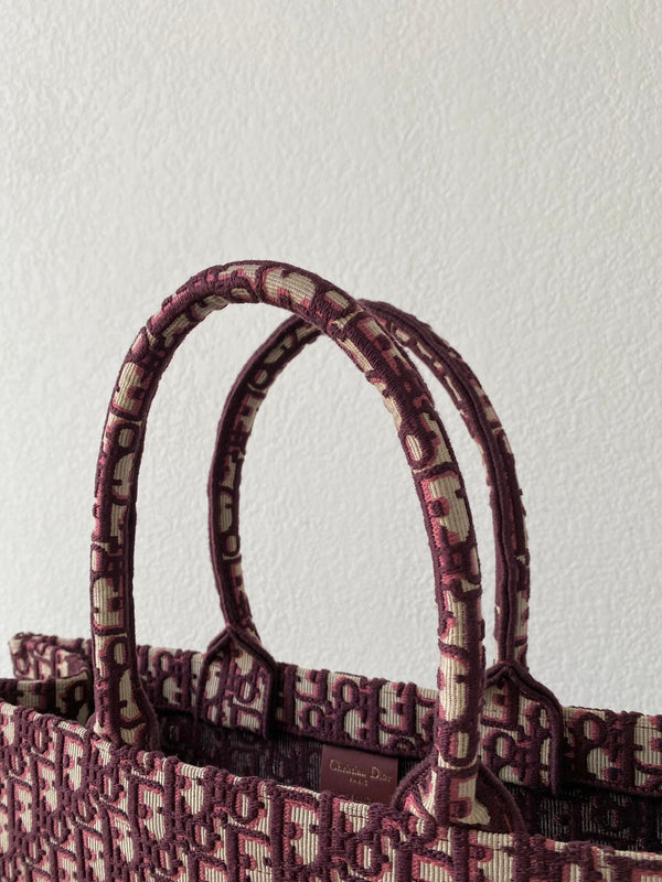 Large CD Book Tote 42cm Burgundy Retro Style D Letter Embroidery