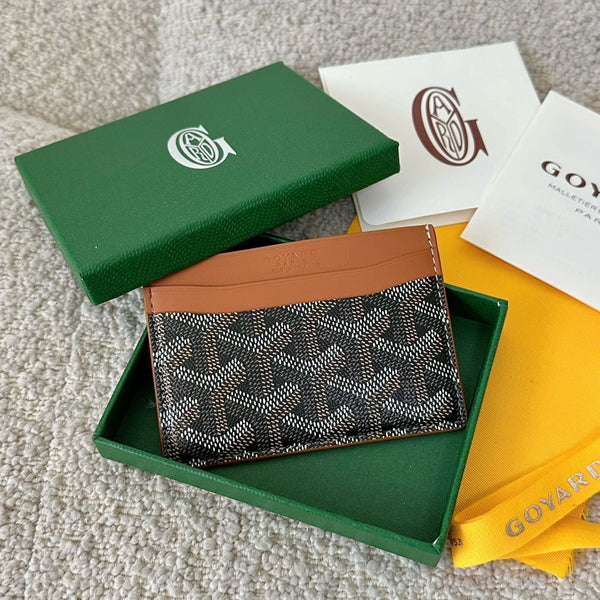 PORTAFOGLIO SAINT-SULPICE 10 IN TELA GOYARDINE NERA E PELLE DI VITELLO MARRONE CHIARO