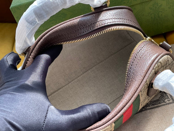 OPHIDIA GG SMALL 21 SHOULDER BAG BEIGE AND EBONY SUPREME CANVAS