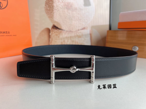 HM JUMBO BELT BUCKLE & REVERSIBLE CIDER ORANGE AND BLACK LEATHER STRAP 38 MM SILVER HARDWARE