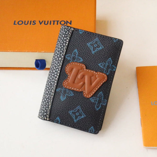 LV Logo Pocket Organiser Black Blue Monogram Canvas 182772
