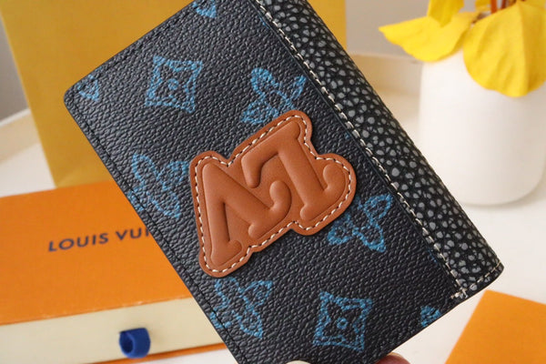 LV Logo Pocket Organiser Black Blue Monogram Canvas 182772