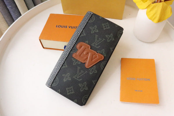 LV Logo Brazza Wallet Dark Green Monogram Floral Canvas 182774