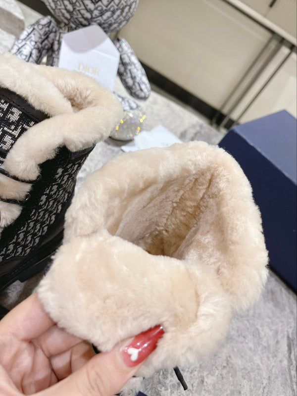 CD Explorer Ankle Boot 50mm Black White Fleece Lining Oblique Jacquard Fabric And Cowhide