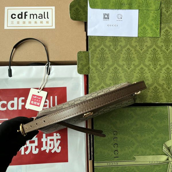 GG Ophidia Small Shoulder Bag 21cm Beige Dark Brown Canvas