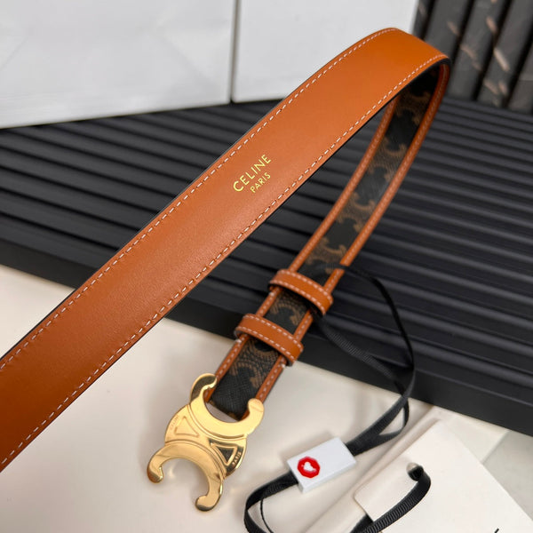 Cintura CEL Triomphe da 25 mm in tela Taurillon marrone nera 176291