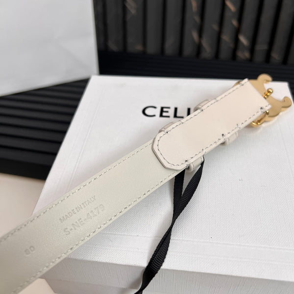 CEL 25mm Medium Triomphe Belt in Taurillon White Leather 176288