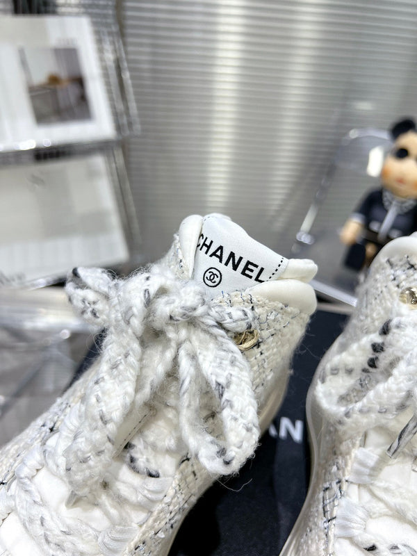 CC CANO ALTO SNEAKER IN WHITE WOOL TWEED AND RUBBER