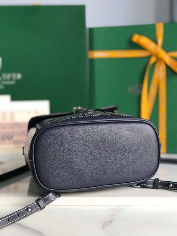 ALPIN MINI BACKPACK 21 IN NAVY BLUE LAMBSKIN AND GOYARDINE CANVAS